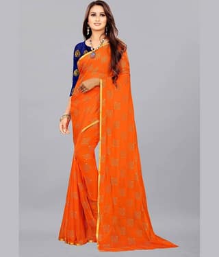 Rhey Chiffon Printed Saree With Unstitched Blouse Piece ( White )