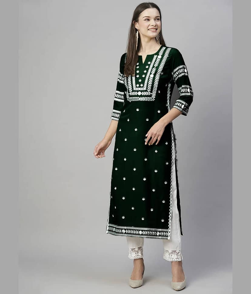 anushansa Pack of 1 Rayon Embroidered Straight Women's Kurti - ( Yellow )