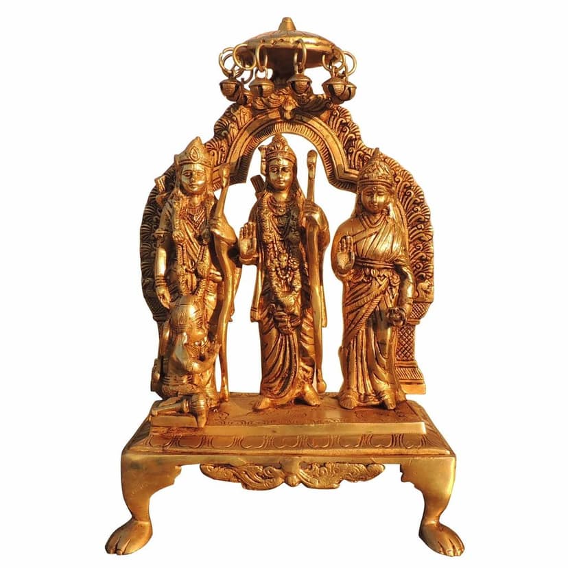 Brass Ram Darbar Murti for Worship | Traditional Ram Parivar Idol, Height : 14 Inch (BSMAS1394 M) view 2