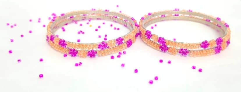 Pink FSH Flowers Bead Work (4 ps) view 3