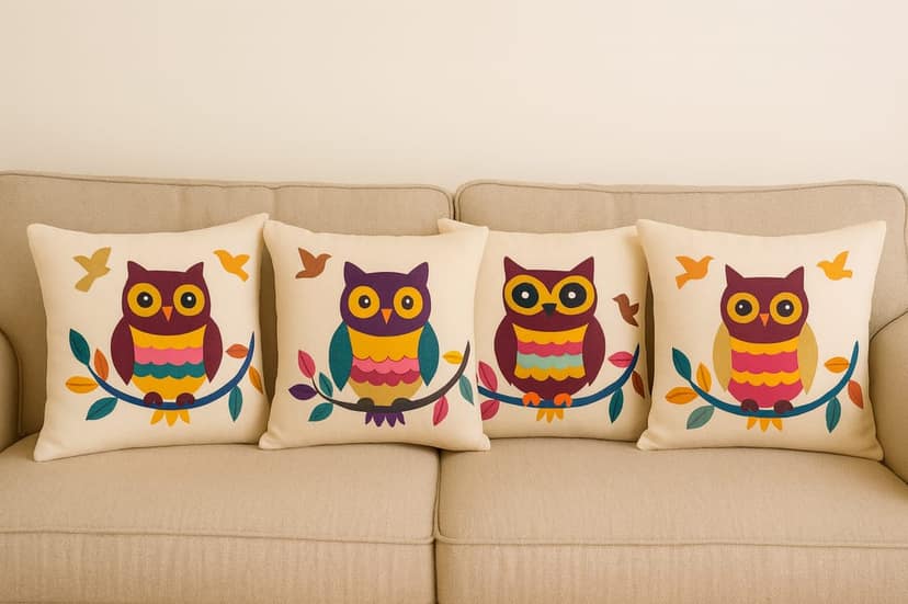 Whimsical Owl Decorative Pillow for Bedroom (Set of 4)