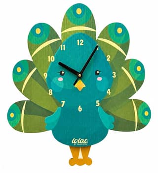 LOLAC Maya Peacock Wooden Pendulum Wall Clock for Kids, 5+ Years