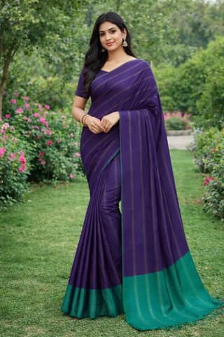 Arani Soft Silk Sarees - Green and Purple with Intricate Woven Design