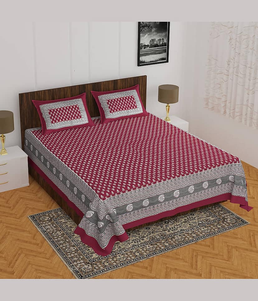 ABHACLOTHO Cotton 1 Double Bedsheet with 2 Pillow Covers ( Multicolor )