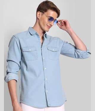 Bene Kleed 100% Cotton Regular Fit Solids Full Sleeves Men's Casual Shirt - Light Blue ( Pack of 1 )