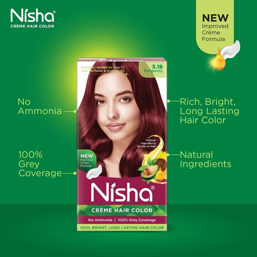 Nisha Creme Hair Color Burgundy 60g, Permanent Hair Color for Women & Men, Ammonia Free Hair Colour view 3