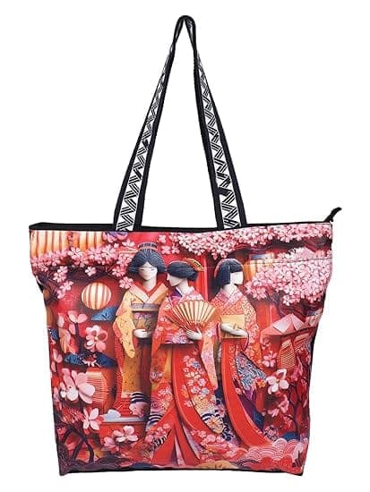 WOTM On The Move Tote | Premium Printed Cotton Canvas Tote Bag with Zipper & Inside Pocket, Stylish Everyday Travel Bag for Work, College, Office, Travel, Shopping