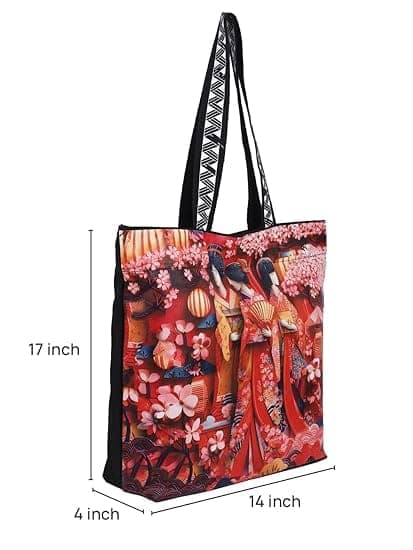 WOTM On The Move Tote | Premium Printed Cotton Canvas Tote Bag with Zipper & Inside Pocket, Stylish Everyday Travel Bag for Work, College, Office, Travel, Shopping view 2