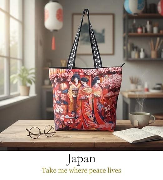 WOTM On The Move Tote | Premium Printed Cotton Canvas Tote Bag with Zipper & Inside Pocket, Stylish Everyday Travel Bag for Work, College, Office, Travel, Shopping view 3