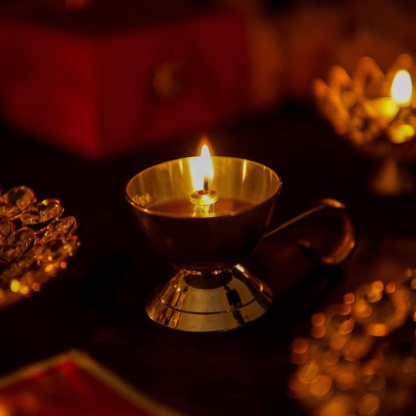Craftlayout Brass Diya With Handle Diwali Decoration 1.9 Inch view 2