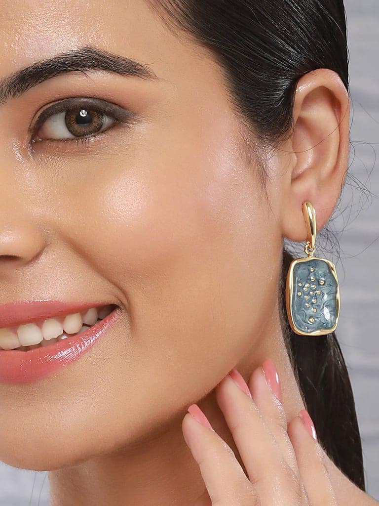 Anti-Tarnish 18k Gold Plated Grey Enamelled Golden Dot Drop Earrings view 3