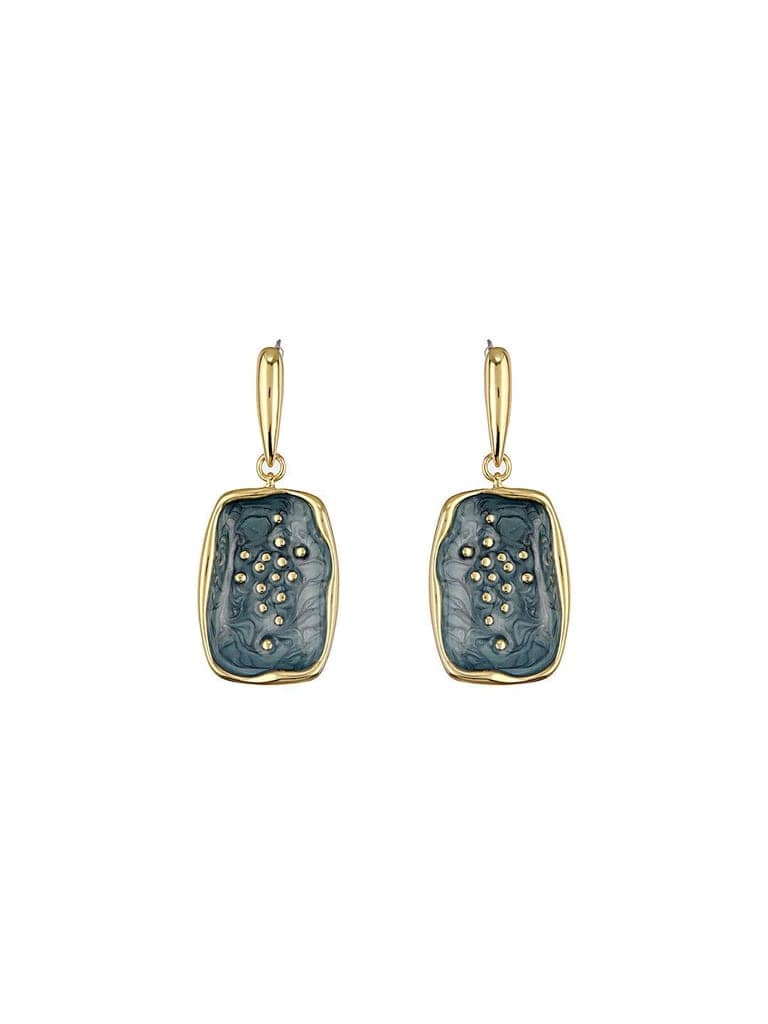 Anti-Tarnish 18k Gold Plated Grey Enamelled Golden Dot Drop Earrings view 4