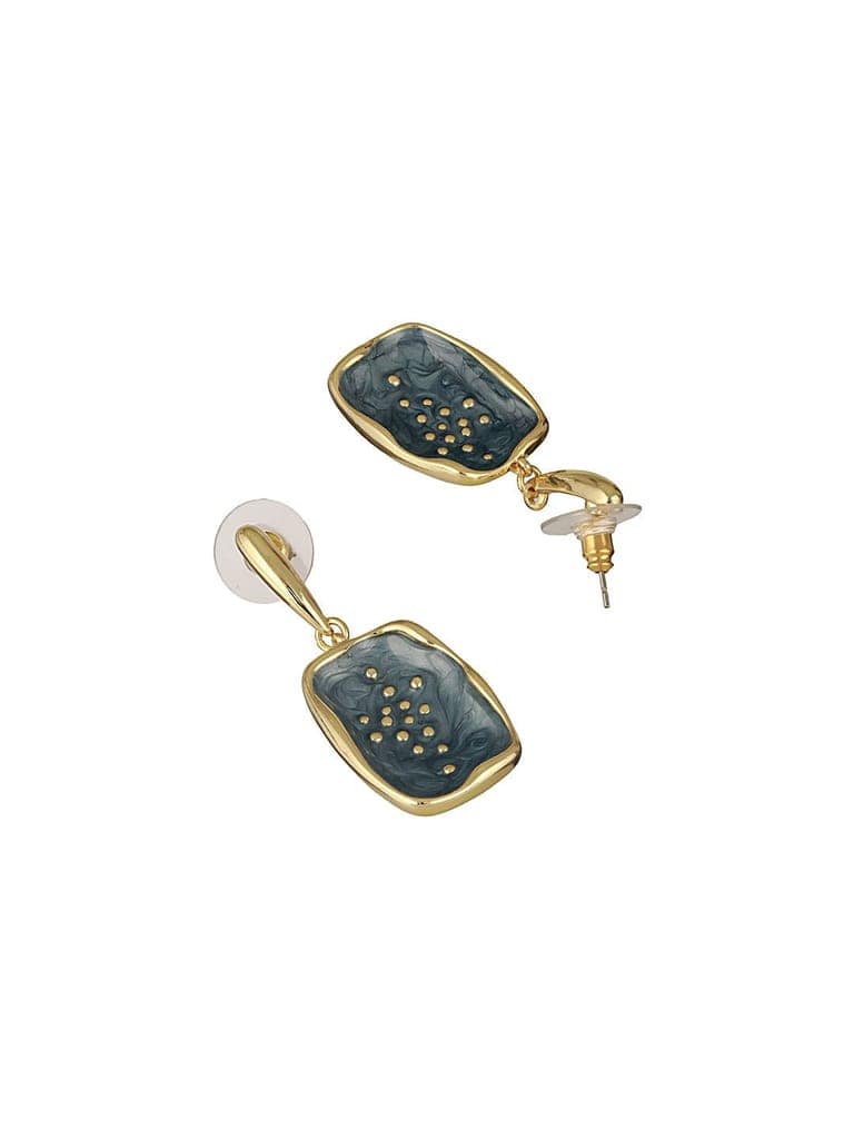 Anti-Tarnish 18k Gold Plated Grey Enamelled Golden Dot Drop Earrings view 5
