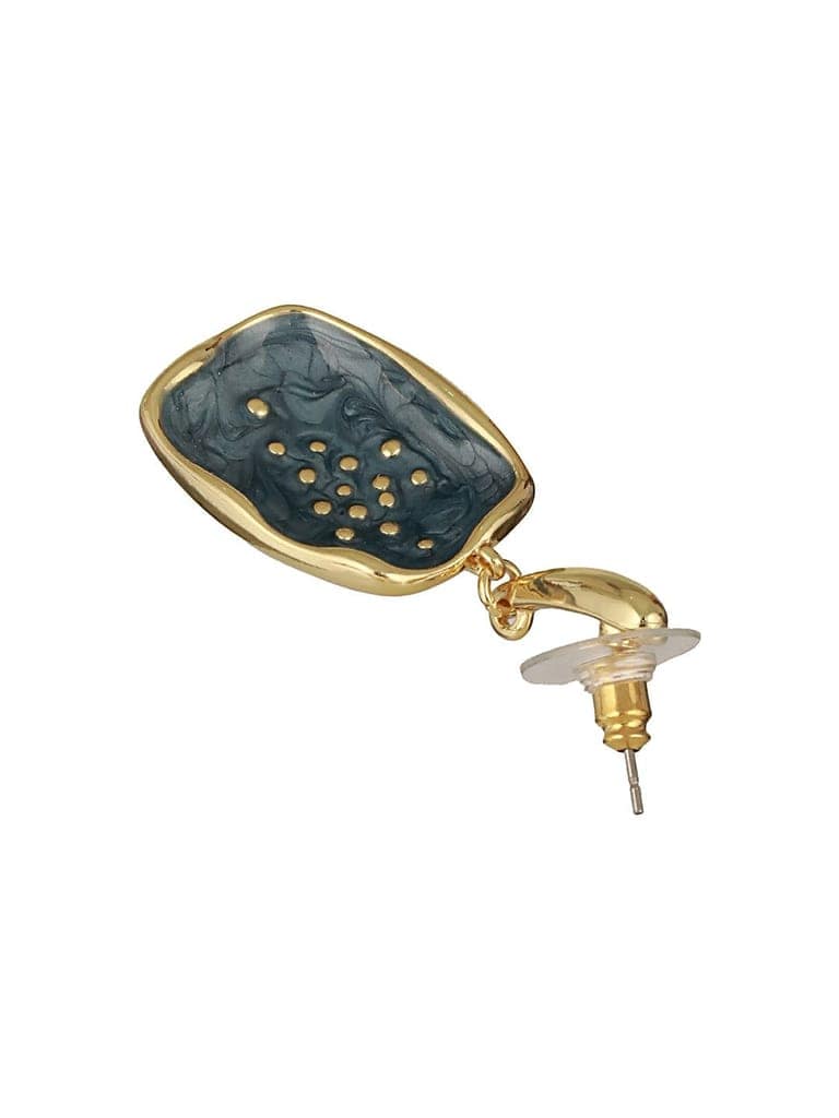 Anti-Tarnish 18k Gold Plated Grey Enamelled Golden Dot Drop Earrings view 6