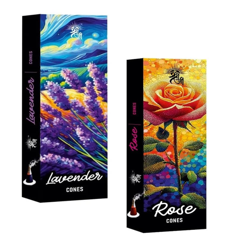 Shri Shriji Flam Aromatic Peace Lavender Fragrance Combo � Natural Incense Sticks & Cones Set for Relaxation, Meditation & Home Ambience � Long-Lasting Scent,