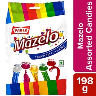 Parle Mazelo Assorted Candies - Litchi, Watermelon, Banana, Guava & Apple, 198 G