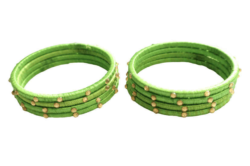 Green Silk Thread Bangles with Golden Embellishments view 3