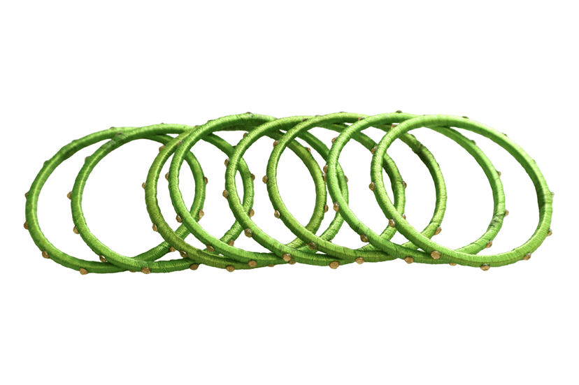 Green Silk Thread Bangles with Golden Embellishments view 4