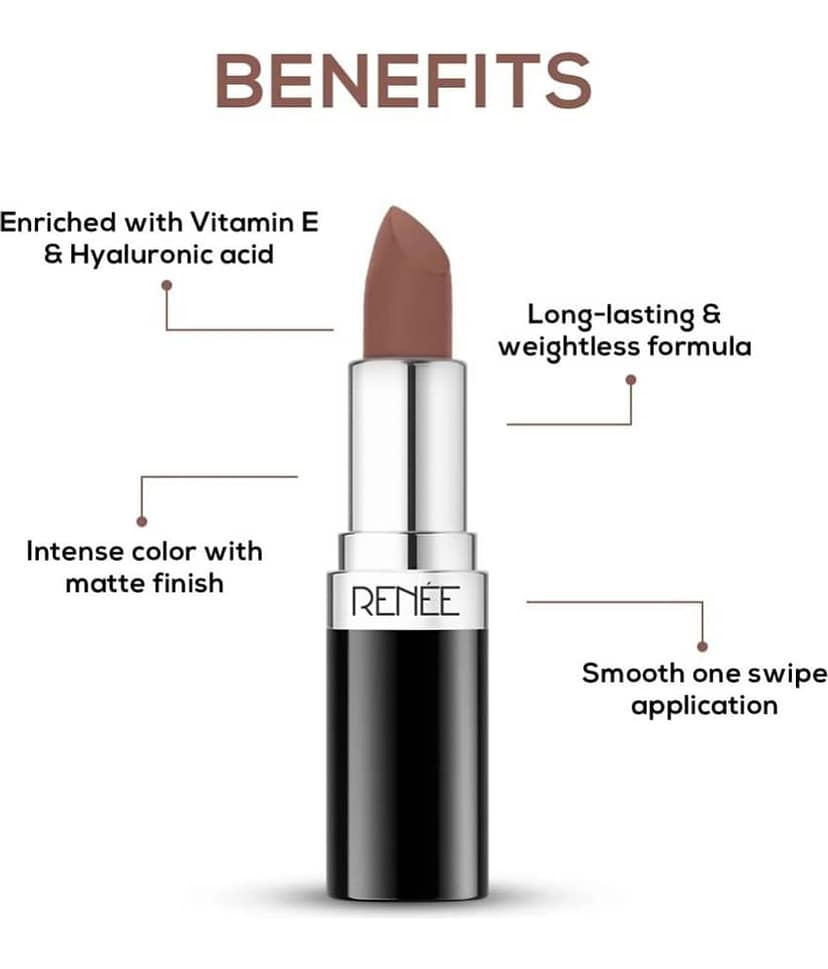 RENEE Stunner Matte Lipstick, Free Spirit, Enriched with Vitamin E & Hyaluronic Acid, 4gm view 2