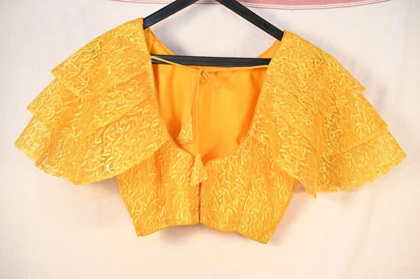Yellow Ruffle Sleeve Embroidered Blouse view 2