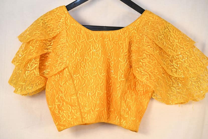 Yellow Ruffle Sleeve Embroidered Blouse view 3
