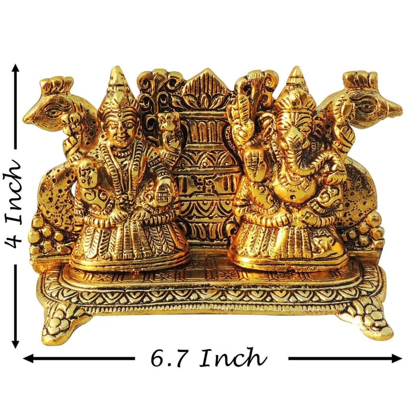 Aluminium Peacock Laxmi Ganesh Statue | Premium Religious Showpiece, Height : 4 Inch (ASMAS436 G) view 2