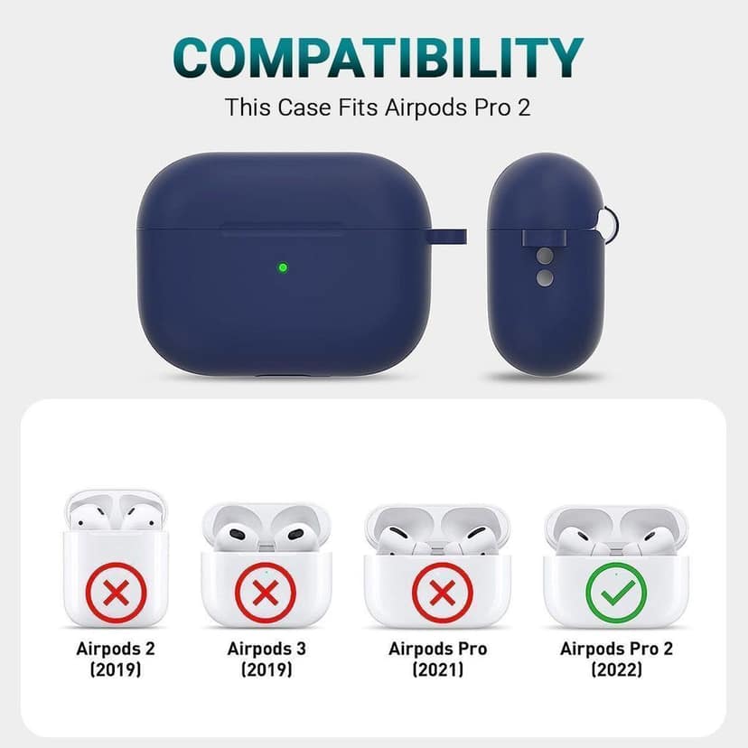 LIRAMARK Silicone Soft Case Cover with Buckle for Airpods Pro 2 Case (2023/2022), AirPods Pro 2nd Generation Cover (Midnight Blue) view 4
