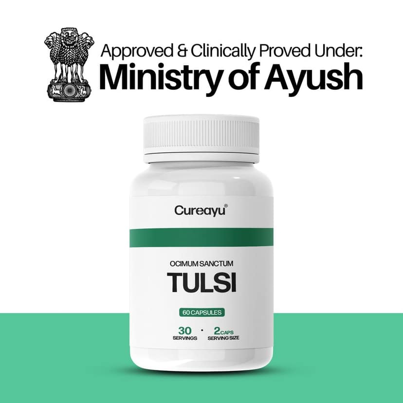 Cureayu Tulsi Capsules | Ayurvedic Immunity & Wellness Support | Reduces Stress view 3
