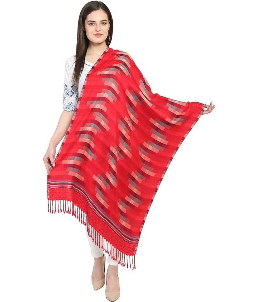 Anekaant Red Printed Viscose Shawls view 2