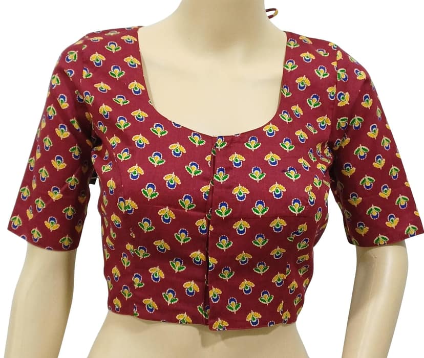 Mom and Me Women's Readymade Cotton Saree Blouse (Medium, Red) view 2