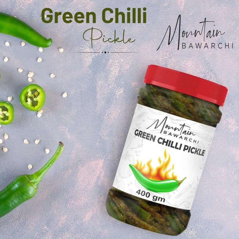 Mountain Bawarchi Green Chilli Pickle | Home made Hari Mirchi ka Achar | Chilli Pickles in Fresh Form (400g) view 7