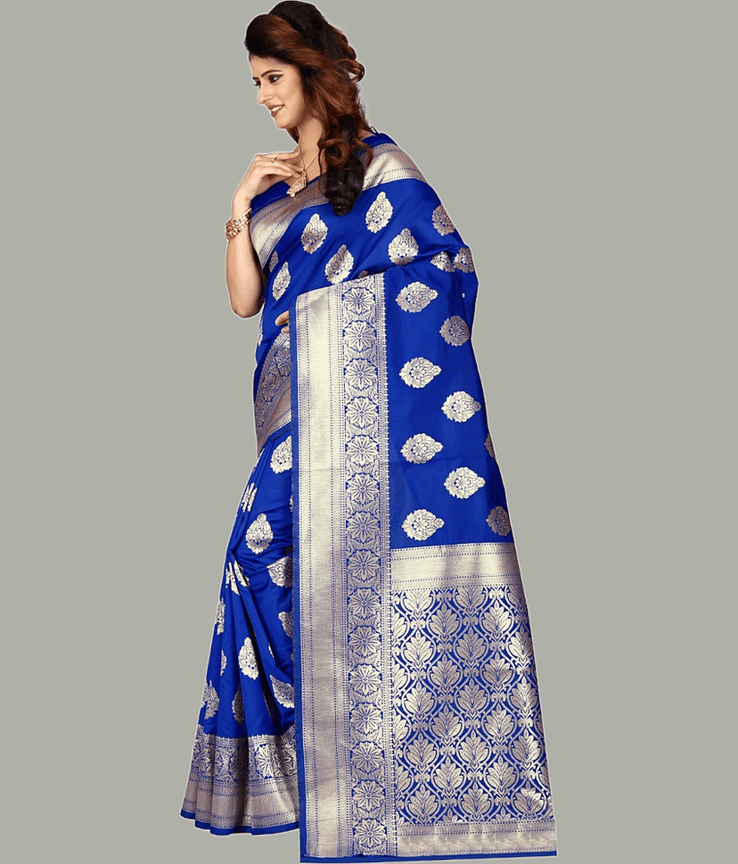 GARIYA Banarasi Silk Woven Saree With Unstitched Blouse Piece ( Rani )