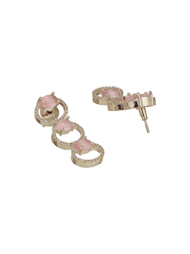 Silver Toned Pink AD Zircon Studded Minimal Designer Necklace Jewellery Set view 10