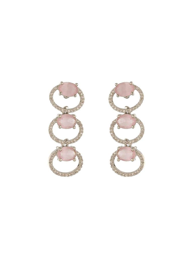 Silver Toned Pink AD Zircon Studded Minimal Designer Necklace Jewellery Set view 9