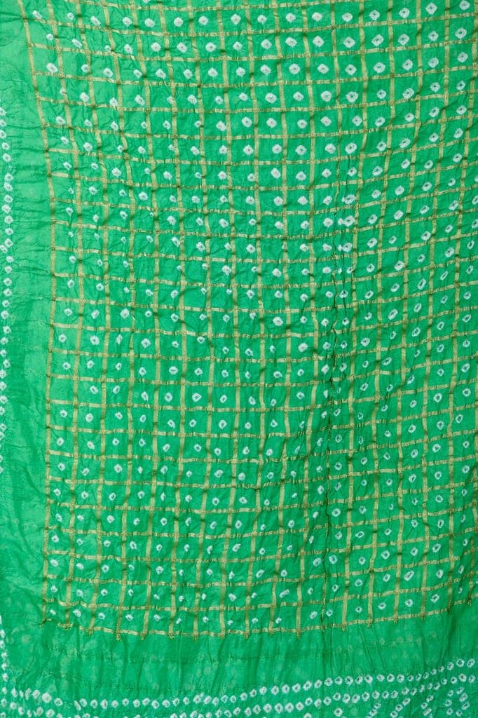 Bright-Green Bandhani Tie-Dye Gharchola Dupatta from Jodhpur with Golden Thread Weave view 4