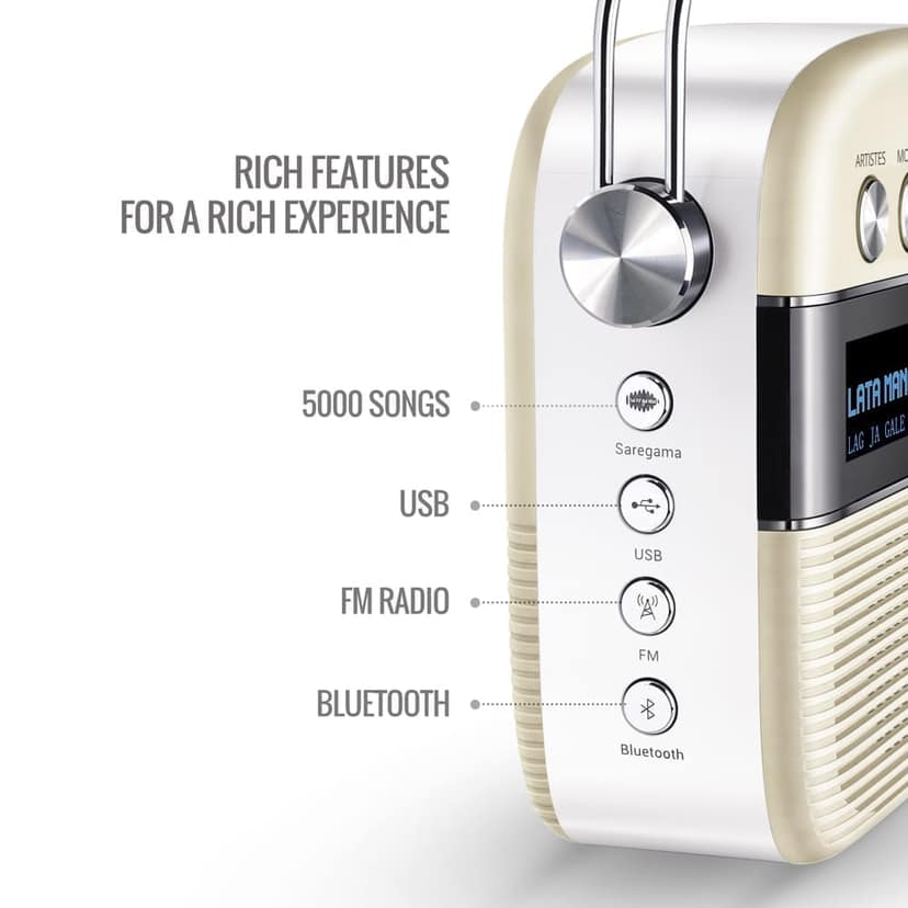 Saregama Carvaan Hindi - Portable Music Player with 5000 Preloaded Songs, FM/BT/AUX view 5