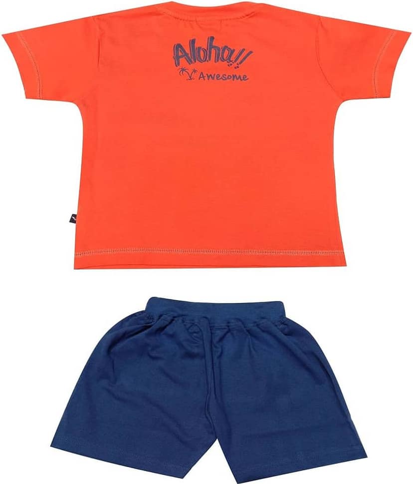 Kideon Pack of 1 Boys Cotton T-Shirt & Shorts Set ( Orange ) view 2