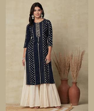Kapadia Pack of 1 Rayon Printed Straight Women's Kurti - ( Navy )