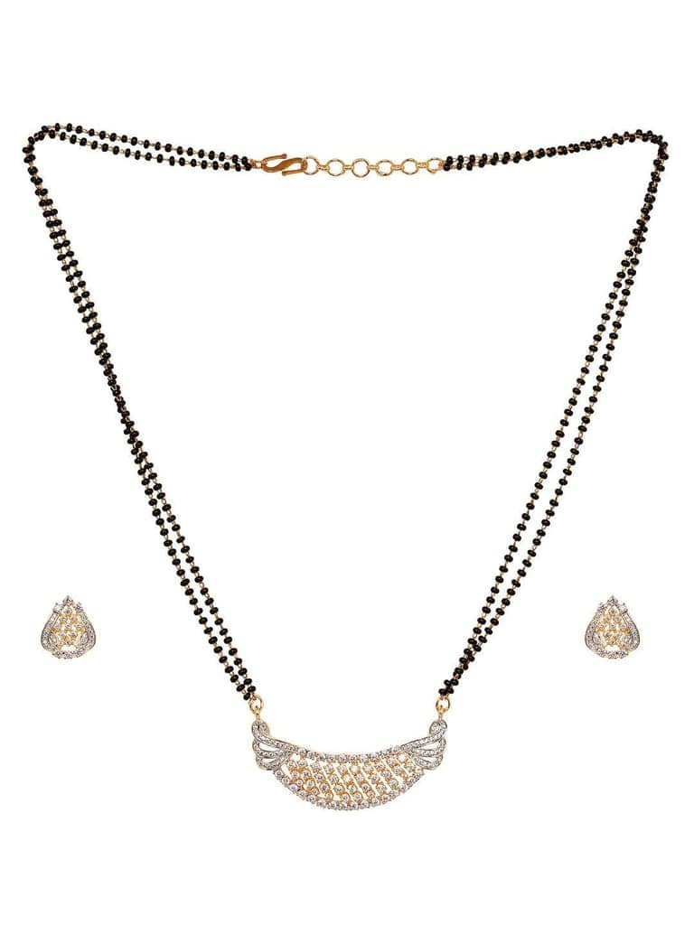 Gold Plated AD Studded & Black Beaded Handcrafted Mangalsutra Earrings view 3