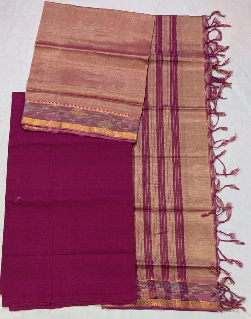 Maroon & Biscut Color Mangalagiri Cotton Dress with Dhupatta view 2
