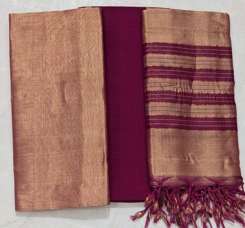 Maroon & Biscut Color Mangalagiri Cotton Dress with Dhupatta view 3