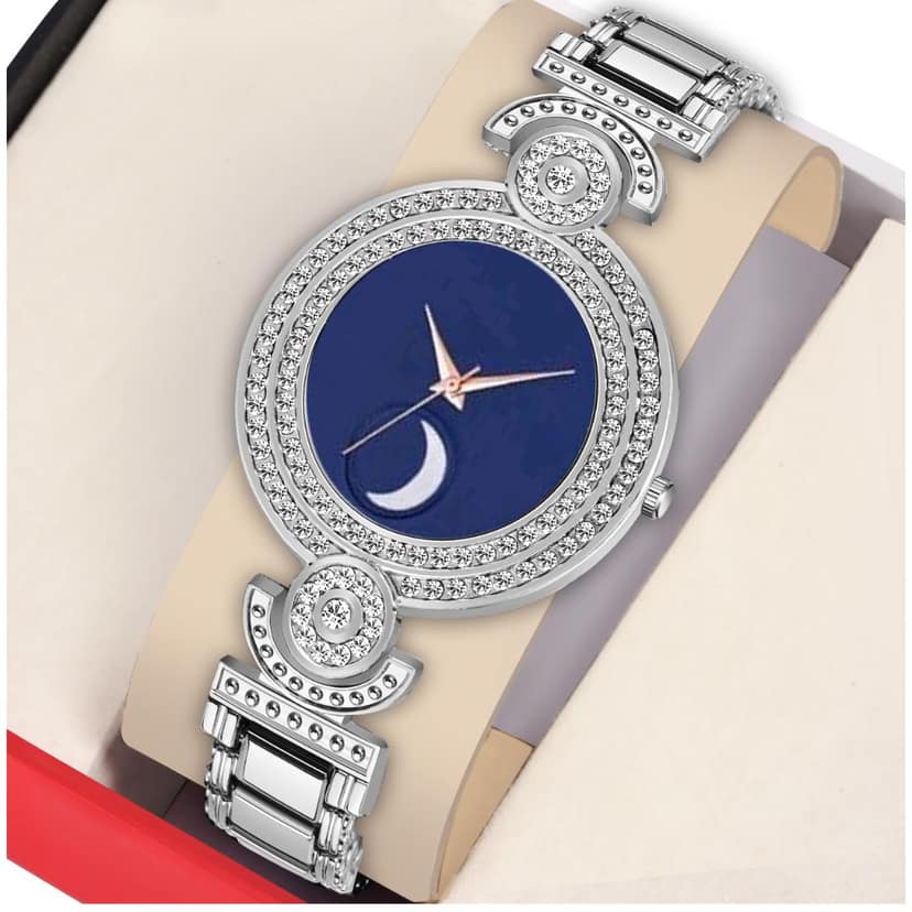Bolun Blue Half Chand Dial Silver BD Girls and Women Watch