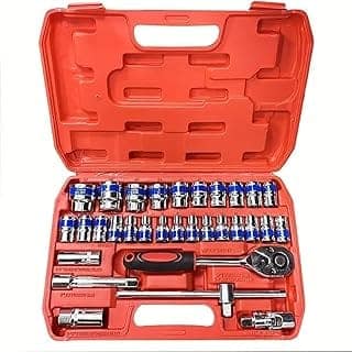 32-Piece Tool Kit - Ratchet Socket Wrench Set with Half Inch Ratchet, Spanner, Carry Box for Automobile, Bike, Car Repair
