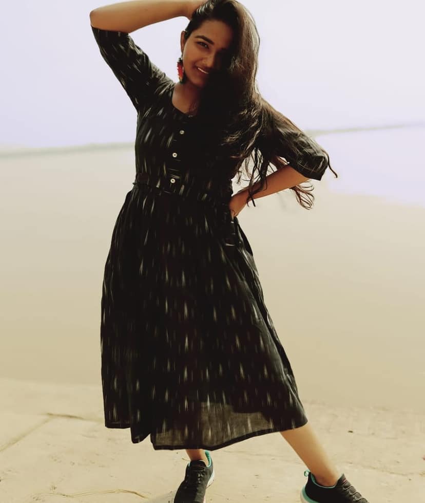 Pure Cotton Ikkat Dress Rustic Black Colour (Size XXS(32) to Plus Size(56))-7593 view 4