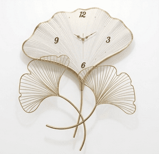 Golden Foliage Luxury Wall Clock – Handcrafted Botanical Metal Art in Emerald & Gold