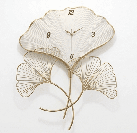 Golden Foliage Luxury Wall Clock – Handcrafted Botanical Metal Art in Emerald & Gold