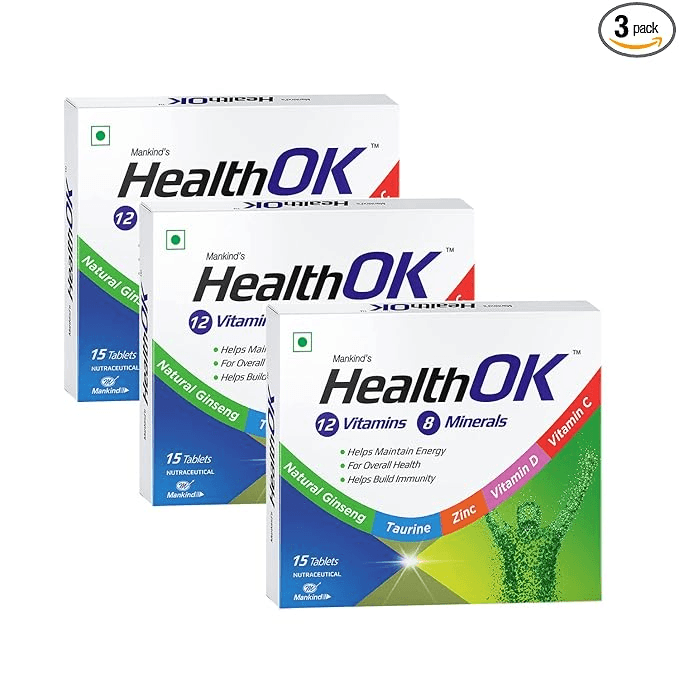 Health Ok Multi Vitamin and Mineral Health Supplement (for Energy and Overall Health with added Immunity) Tablets (Pack of 3)