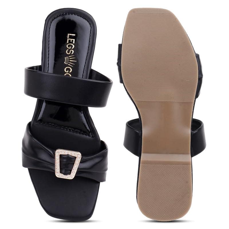 LEGS GO Grey Stylish Round Stone Design Straps flats for women view 5
