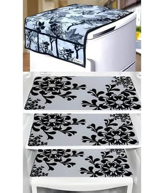 Crosmo Polyester Floral Printed Fridge Mat & Cover ( 64 18 ) Pack of 4 - Multicolor