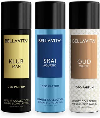 BELLAVITA Men's No Gas deodorant Combo Deodorant Spray for Men 150 ml ( Pack of 3 )